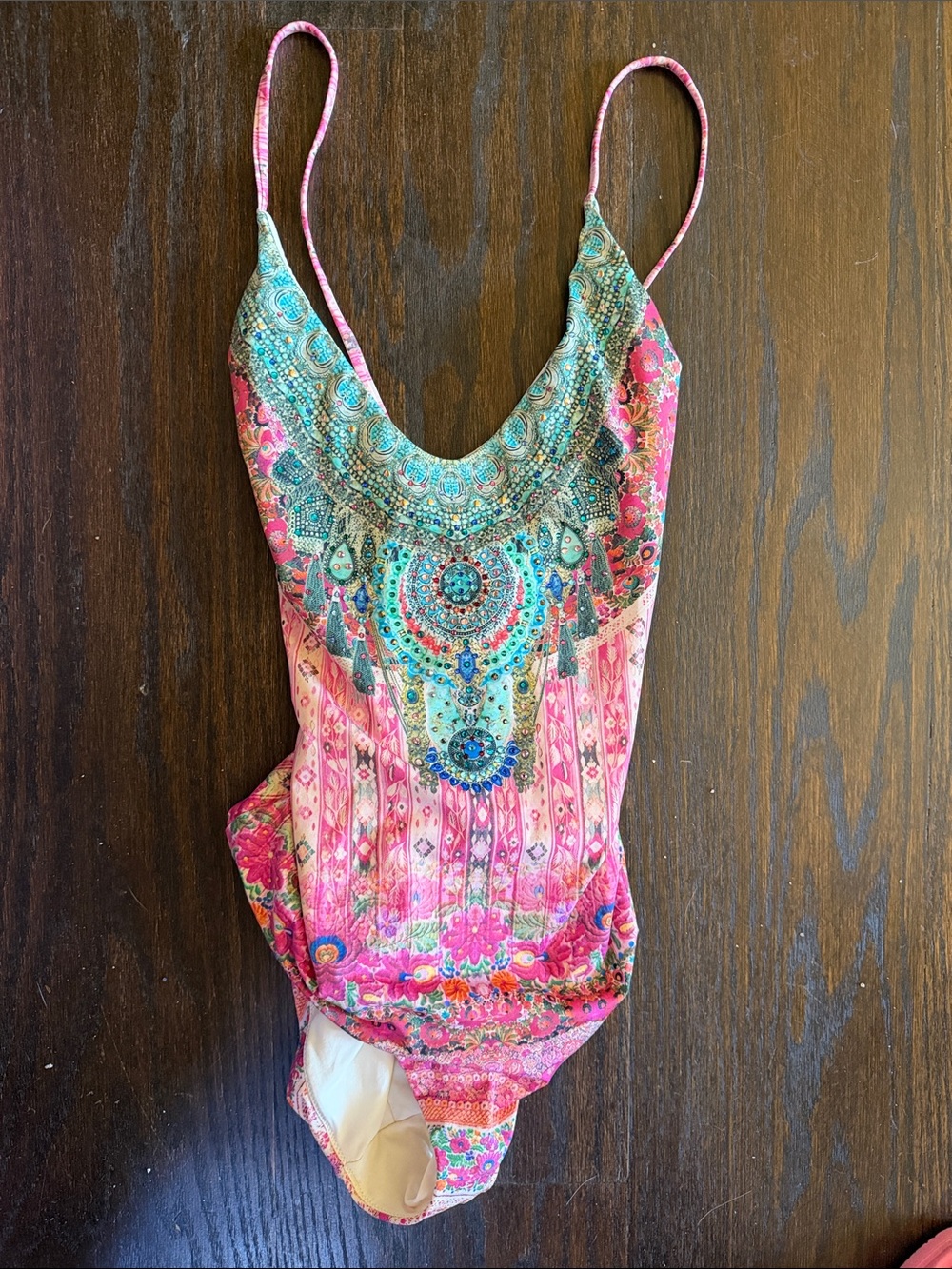 Camilla Pink and Turquoise Beaded-Print One-Piece Swimsuit